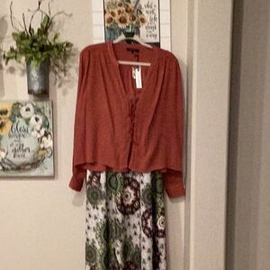 Bohemian Green and Brown Maxi Skirt & bronze blouse set